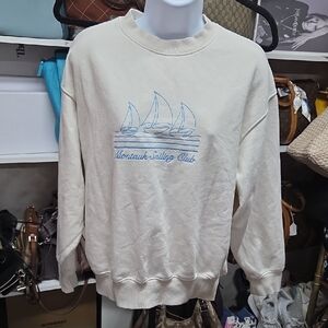 Wild Fable Cream Crewneck Sweater with Blue Sailing Design